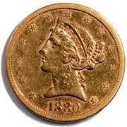1880 S $5 Liberty Quarter Eagle Gold
