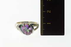 14K White Gold Oval Mystic Topaz Diamond Statement Ring