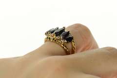 14K Yellow Gold Marquise Black Onyx Diamond Statement Ring