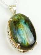 Big Beautiful Sterling Labradorite Pendant & 30 In Chain
