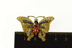 18K Yellow Gold Pave Yellow & Blue Sapphire Diamond Butterfly Pendant