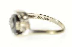 10K White Gold 1960's Black Onyx Diamond Bypass Ring