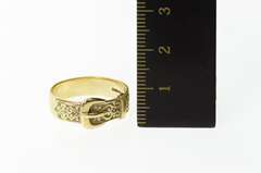 9K Yellow Gold Scroll Pattern Belt Buckle Ornate Band Ring