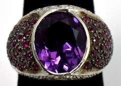 Intriguing Amethyst & Ruby Ring in 18KT White Gold — AS IS