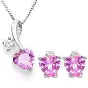 CREATED PINK SAPPHIRE STERLING SILVER SET