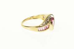 10K Yellow Gold Trillion Pink Cubic Zirconia Diamond Bypass Ring