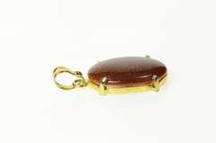 14K Yellow Gold Oval Goldstone Cabochon Statement Pendant