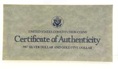 United States Constitution 1987 $1 Silver and $5 Gold Coin