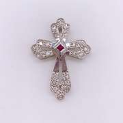 14kt Gold, Ruby, & Diamond Cross Pendant