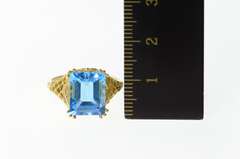 14K Yellow Gold Emerald Cut Blue Topaz Filigree Cocktail Ring