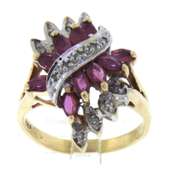 Gorgeous Ruby and Diamond Waterfall Yellow Gold Ring