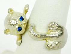 Solid Sterling Silver Wrap-Around Cat Ring, Size 7.5
