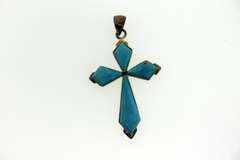 Vintage Sterling Silver Large Cross With Turquoise