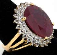 Ravishing Massive 10.00CTS Oval Diamond Cut Ruby & Topaz Ring in Vermeil