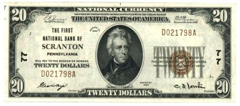 Crisp AU+ 1929 Series $20 National of Scranton, PA (77)