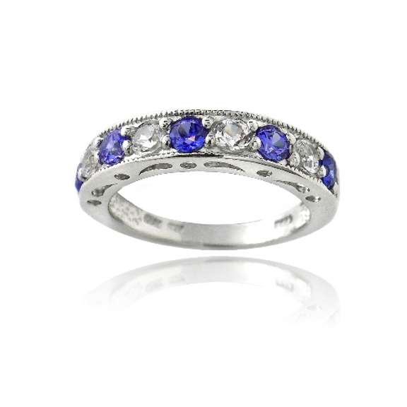 Sterling Silver 1.25ct Created Blue & White Sapphire Half-Eternity Band Ring