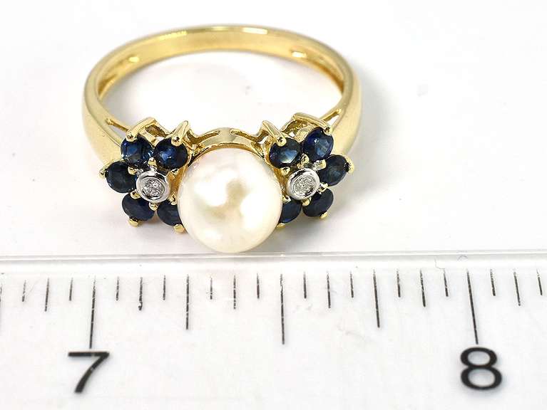 Refreshing Pearl, Sapphire, & Diamond Ring in 14KT Yellow Gold