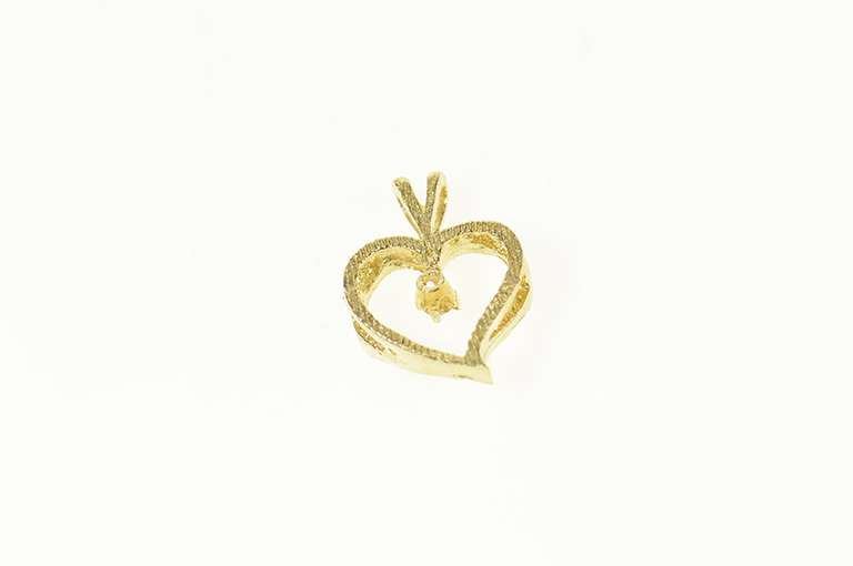 14K Yellow Gold Diamond Inset Curvy Heart Classic Love Pendant