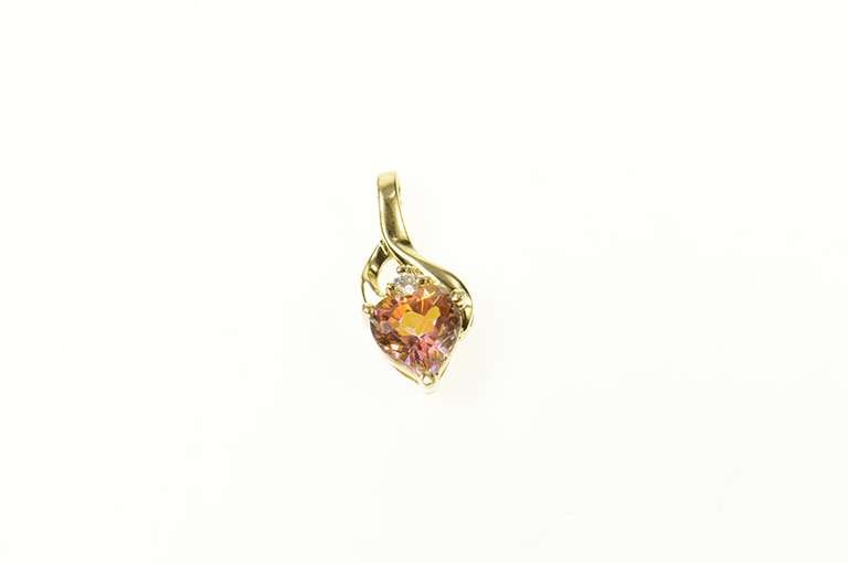 10K Yellow Gold Peach Mystic Topaz Diamond Accent Heart Pendant