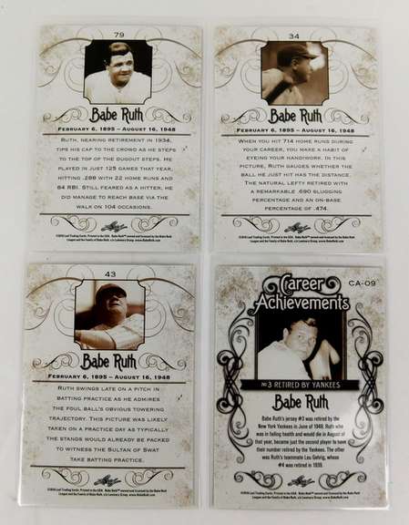 4 Babe Ruth Baseball Cards by Leaf