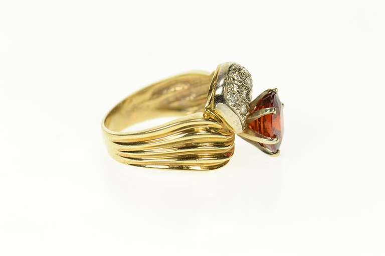 14K Yellow Gold Spessartine Garnet Diamond Swirl Cocktail Ring