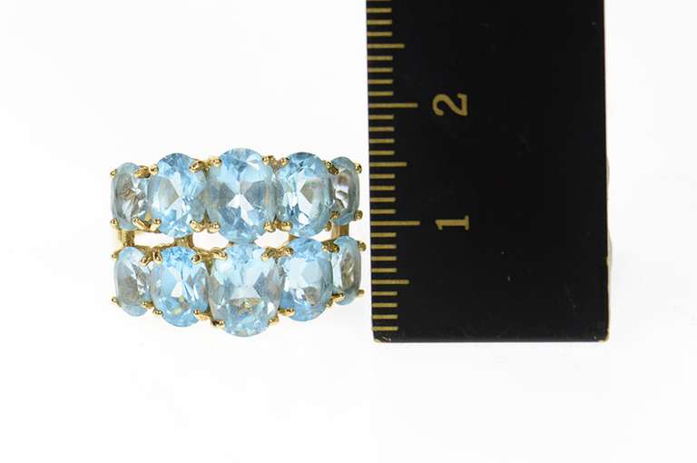 14K Yellow Gold Graduated Oval Blue Topaz Tiered Band Ring