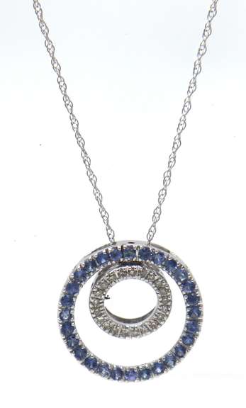 Favorite White Gold Sapphire and Diamond Double Circle Pendant on Chain