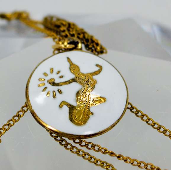 Vintage Siam Gold Filled and Gold Plated Enamel Necklace With Mekkala Goddess Pendant