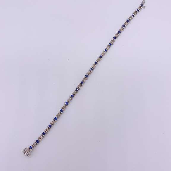 14kt Gold, Blue Sapphire, & Diamond Tennis Bracelet