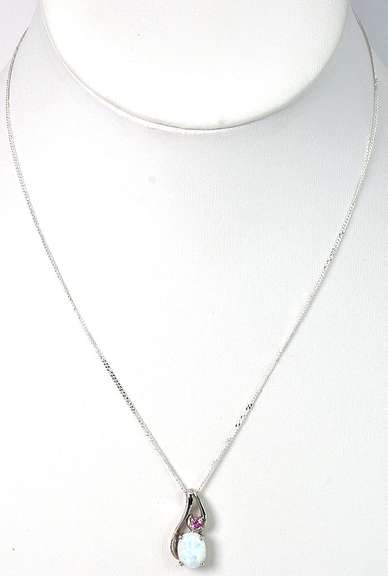 Endearing Opal & Pink Topaz Necklace in Sterling Silver