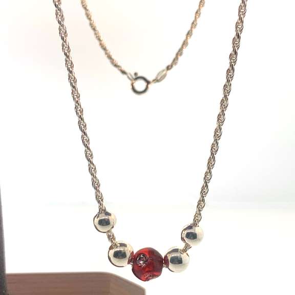Sterling silver necklace with red and silver beads