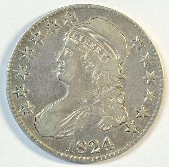Nice XF 1824 Capped Bust Half Dollar. Sharp