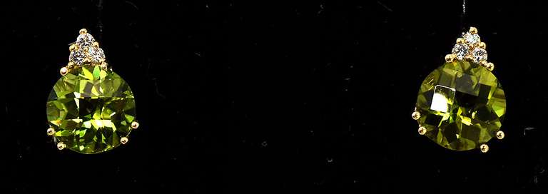 Vibrant Peridot & Diamond Chip Earrings in 14KT Yellow Gold