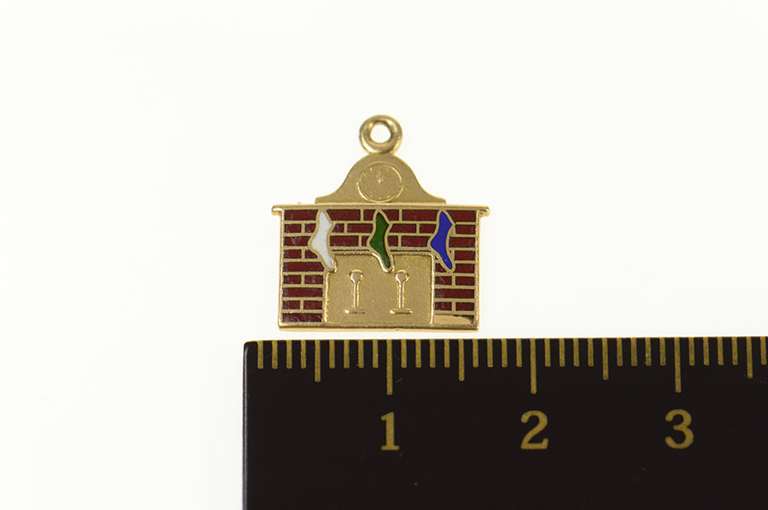 14K Yellow Gold Enamel Holiday Stocking Christmas Charm/Pendant