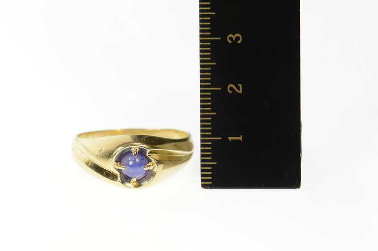 14K Yellow Gold Men's Syn. Blue Star Sapphire Retro Ring
