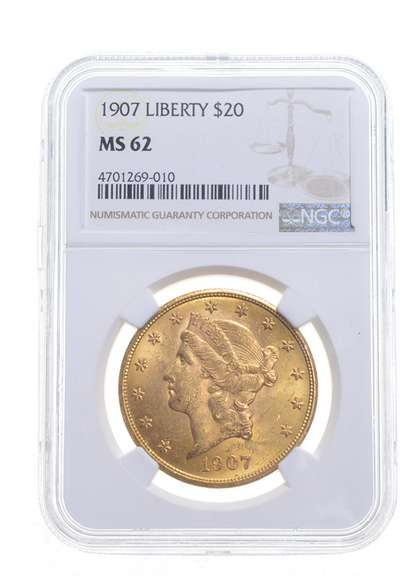 MS62 1907 $20 Liberty Head Gold Double Eagle - Graded NGC