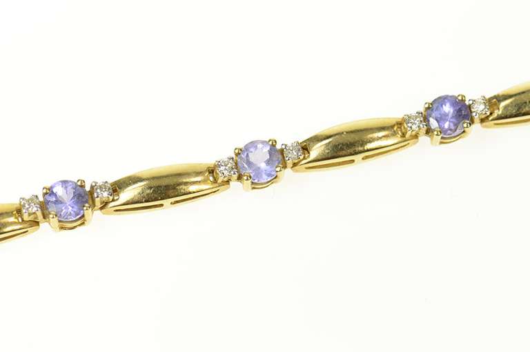 14K Yellow Gold Oval Tanzanite Diamond Oval Bar Link Bracelet