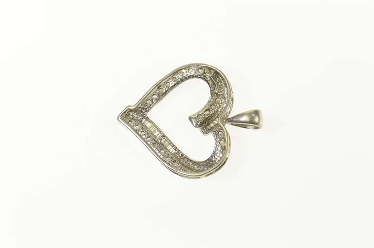 10K White Gold Classic Curvy Diamond Encrusted Heart Pendant