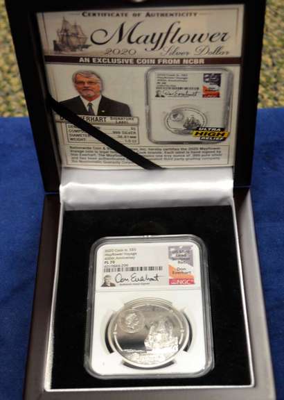 2020 Mayflower Voyage Silver $5 400th Anniversary. NGC PL-70