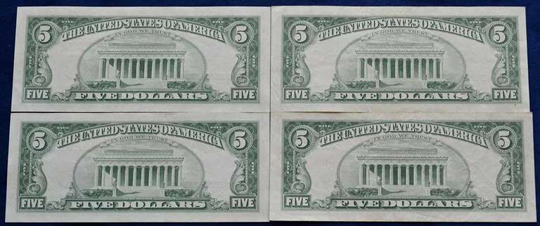 Lot Of 1963 Red Seal $5 Uncirculated.
