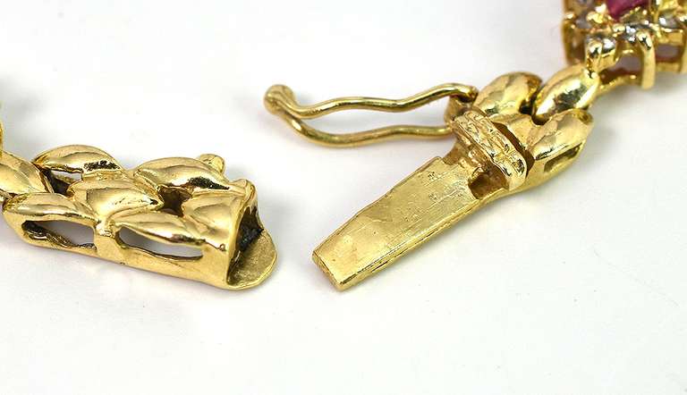 Stately Ruby & Diamond Bracelet in 14KT Yellow Gold