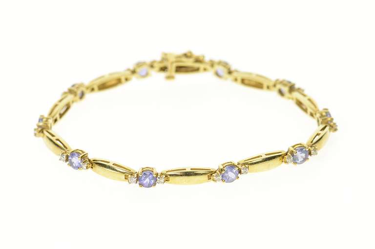 14K Yellow Gold Oval Tanzanite Diamond Oval Bar Link Bracelet