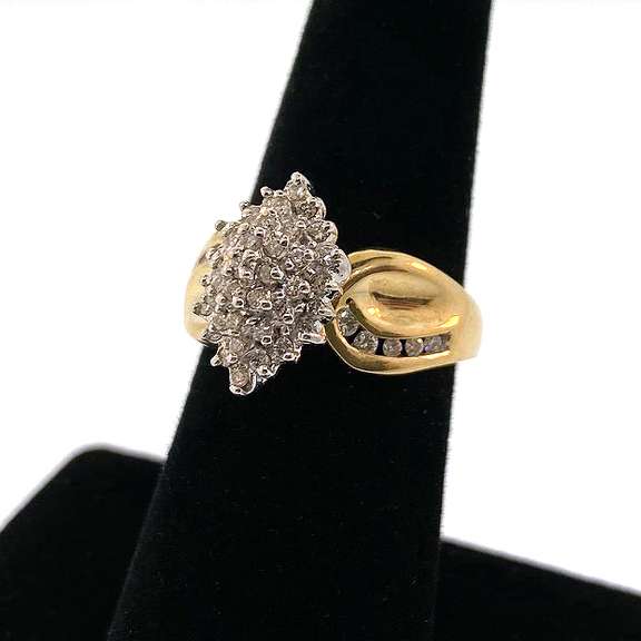 Eye Catching 10kt Yellow Gold Diamond Cluster Ring
