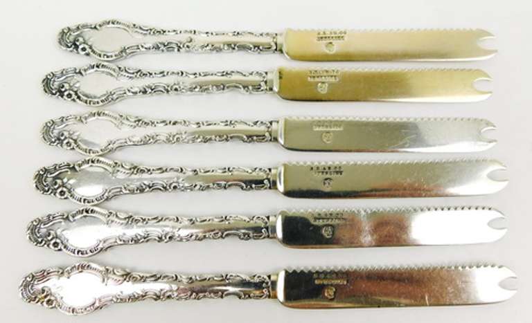 6 Antique Sterling Silver Fruit Knives, B.B. & B. Co.