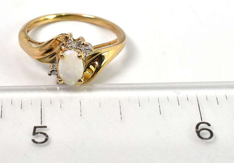 Precious Opal & Diamond Ring in Yellow Gold, Size 4-1/2