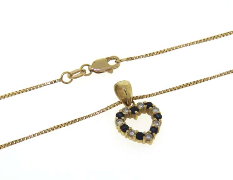 Charming Sapphire and Diamond Heart Shaped Pendant on Chain