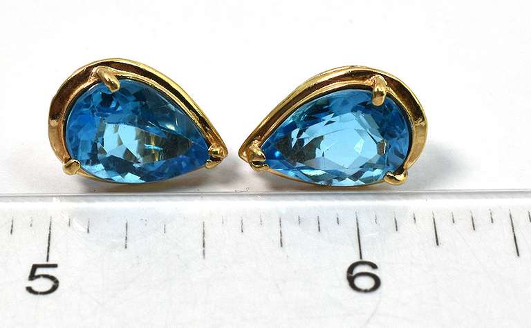 Bold Blue Topaz Earrings in 14KT Yellow Gold