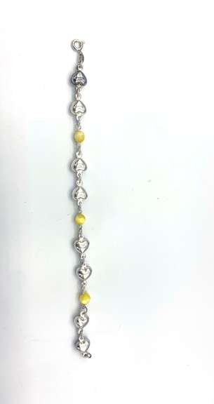 Sterling silver bracelet with yellow beads and silver heart charms