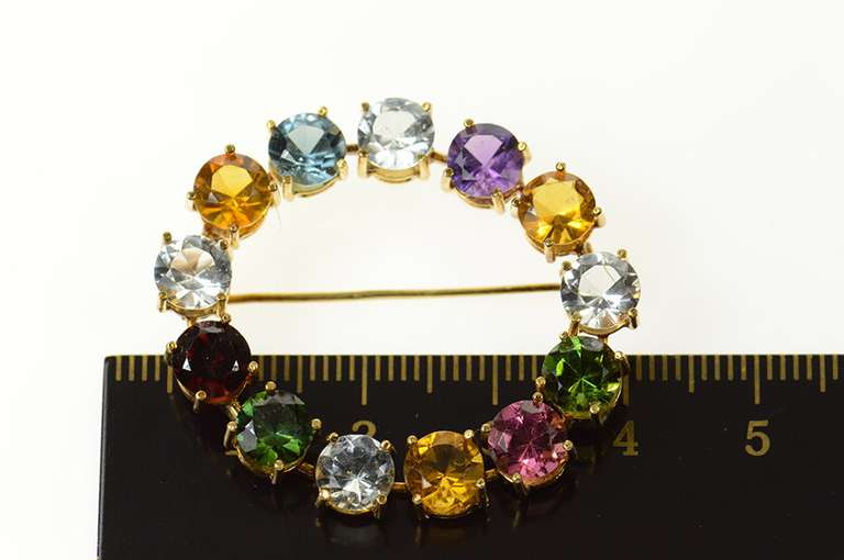 18K Yellow Gold Retro Oval Sim. Multi Colored Statement Pin/Brooch