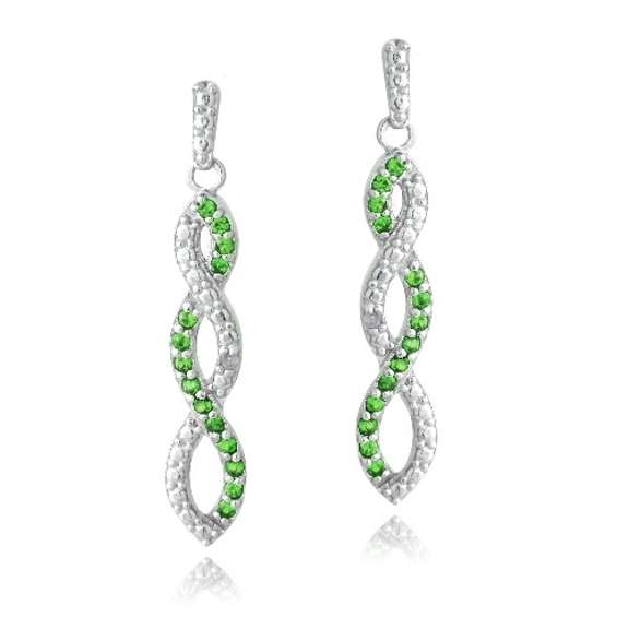 Sterling Silver 4/5ct Created Emerald & Diamond Accent Triple Infinity Dangle Earrings